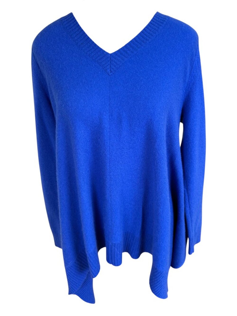 Lord & Taylor Sweater Cashmere V-Neck Asymmetric Hem Cobalt Blue Oversized (S)